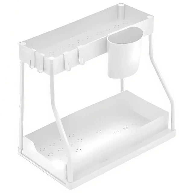 Under Sink Storage Rack Double Layer Organizer Shelf Kitchen Bathroom Cabinet - White