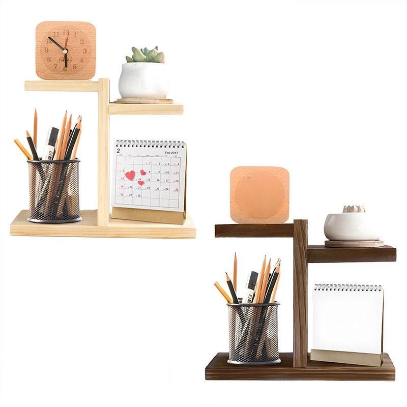 Wooden Desktop Storage Shelf Simple Decorative Flower Stand for Home Office - Wood Colour
