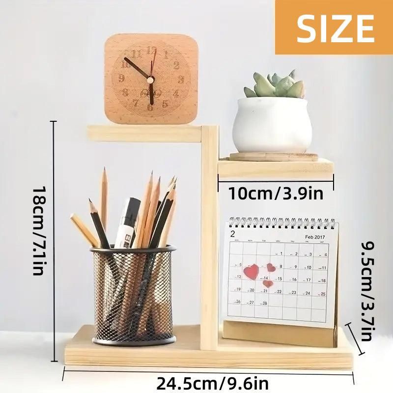 Wooden Desktop Storage Shelf Simple Decorative Flower Stand for Home Office - Wood Colour