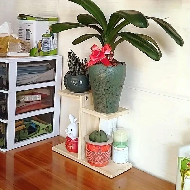 Wooden Desktop Storage Shelf Simple Decorative Flower Stand for Home Office - Wood Colour