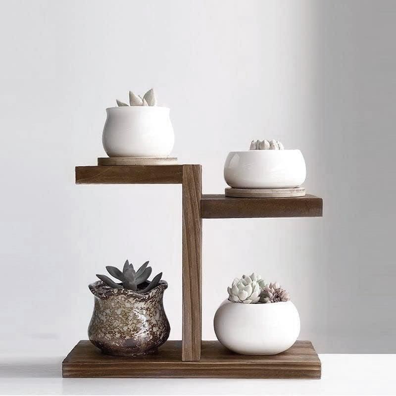 Wooden Desktop Storage Shelf Simple Decorative Flower Stand for Home Office - Wood Colour