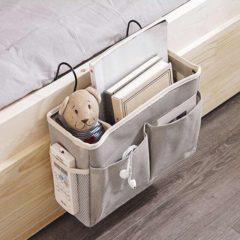 Hanging Bedside Storage Caddy with Pockets for Bunk Bed Dorm Couch Organizing - White