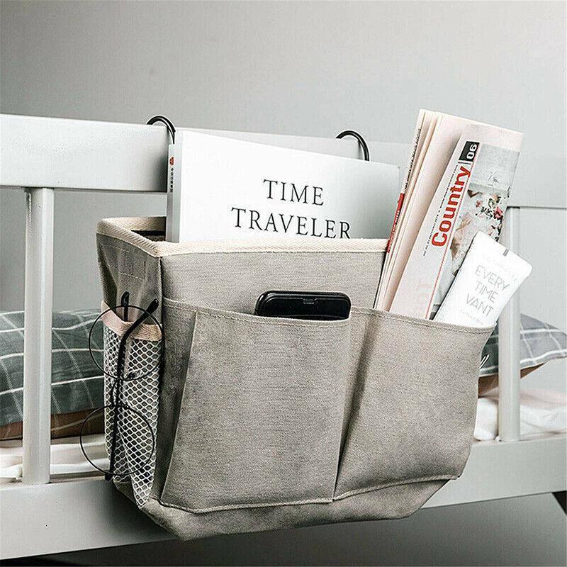 Hanging Bedside Storage Caddy with Pockets for Bunk Bed Dorm Couch Organizing - Blue Clouds