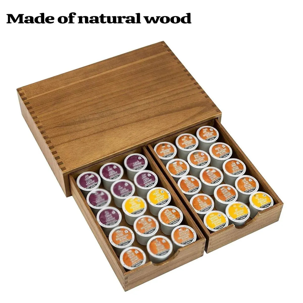 Wooden Coffee Capsule Holder Double Drawer Coffee Machine Stand Countertop Use
