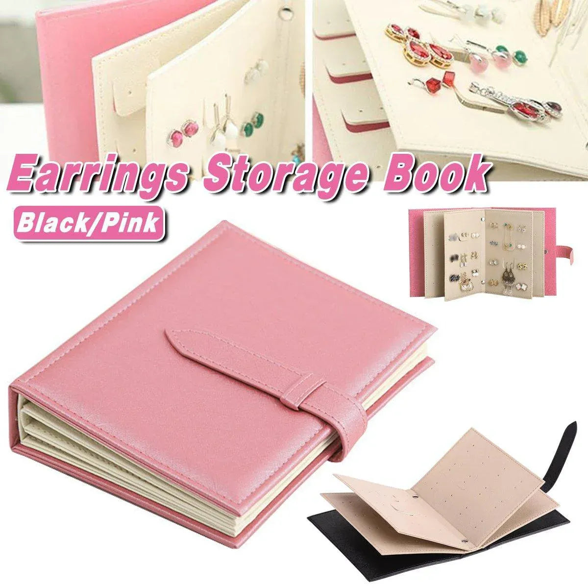 Large Capacity Jewelry Storage Book for Earrings Home Organizer Small Size Box - Black
