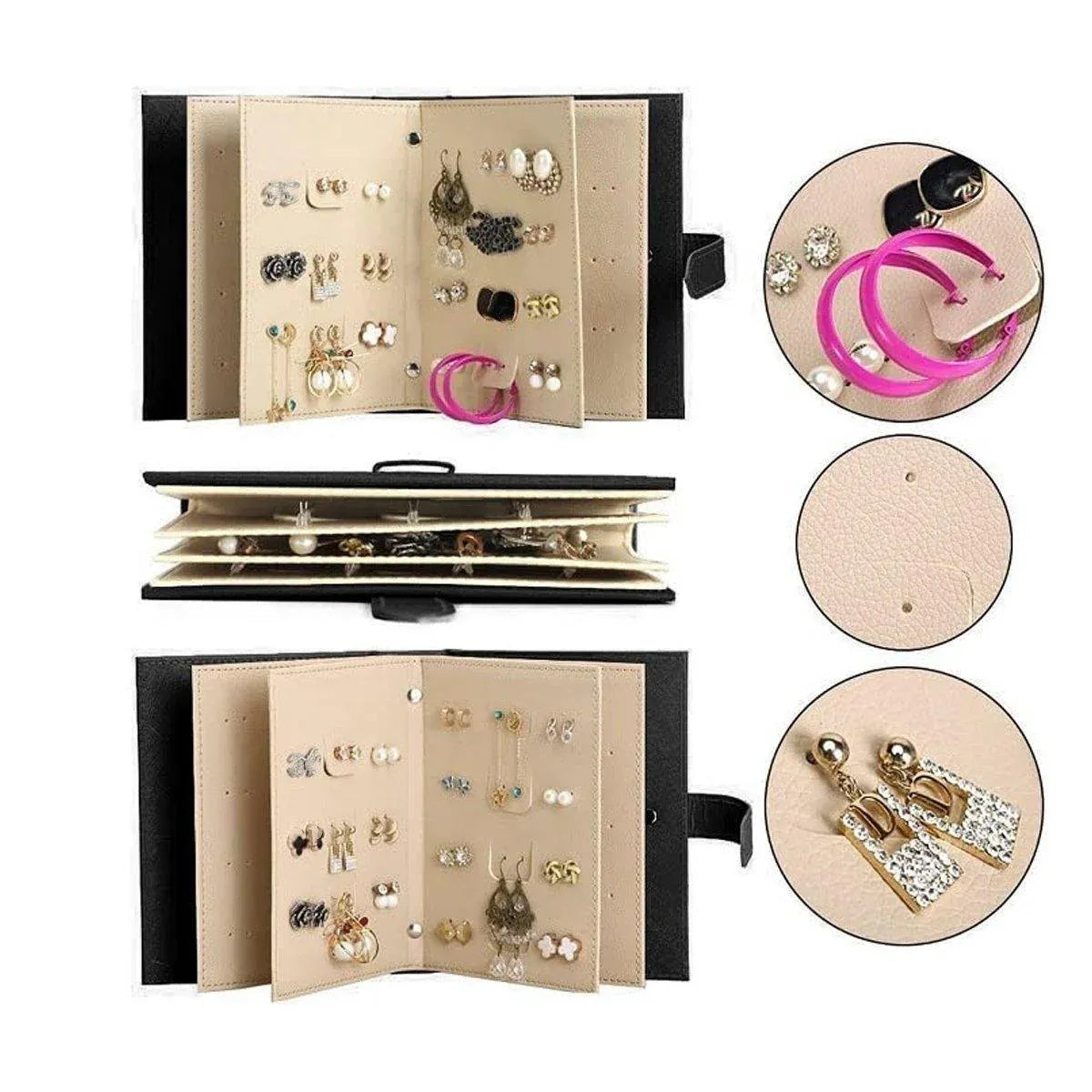 Large Capacity Jewelry Storage Book for Earrings Home Organizer Small Size Box - Black