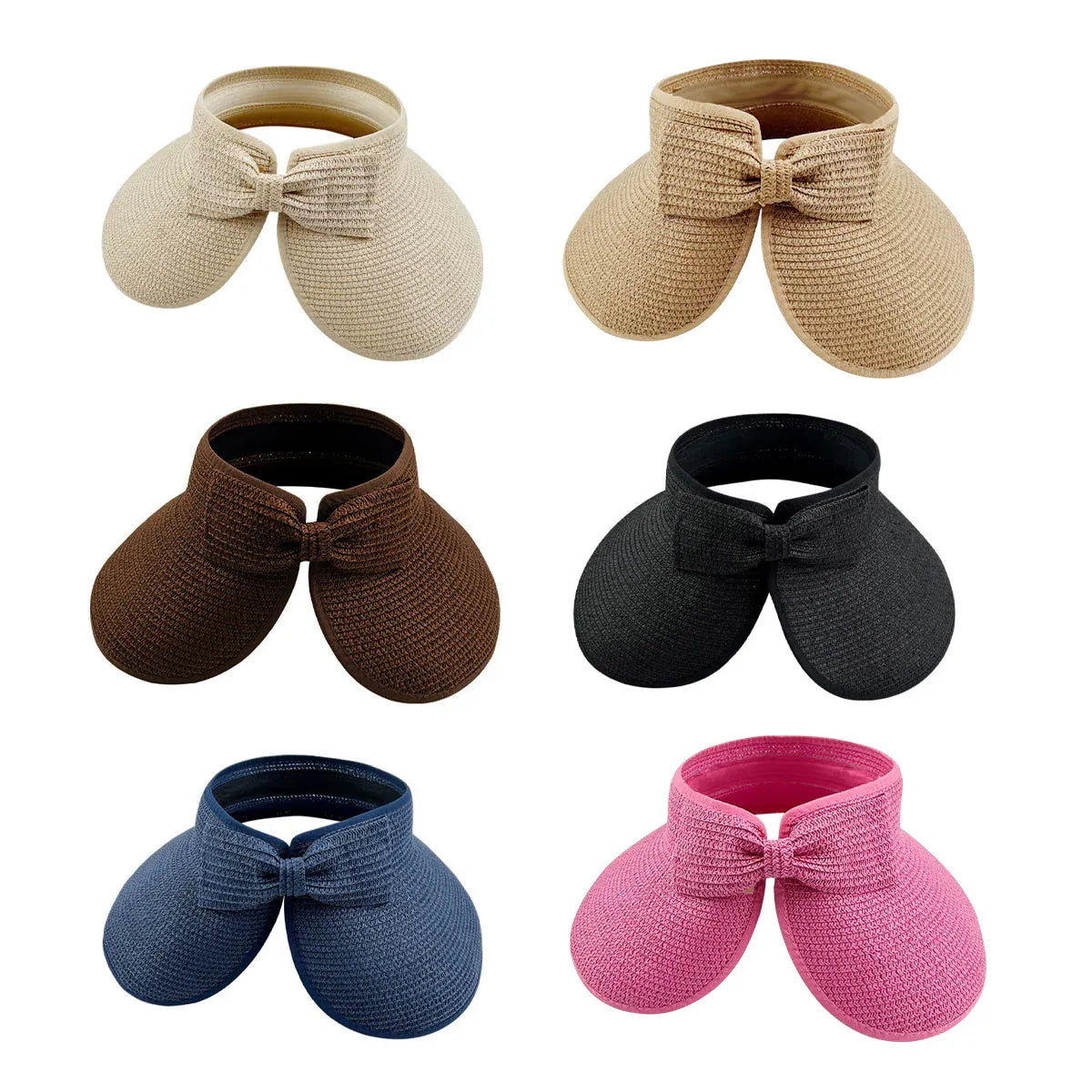 Women Roll Up Sun Visor Wide Brim Straw Hat Summer Foldable UV Protection Cap - Beige