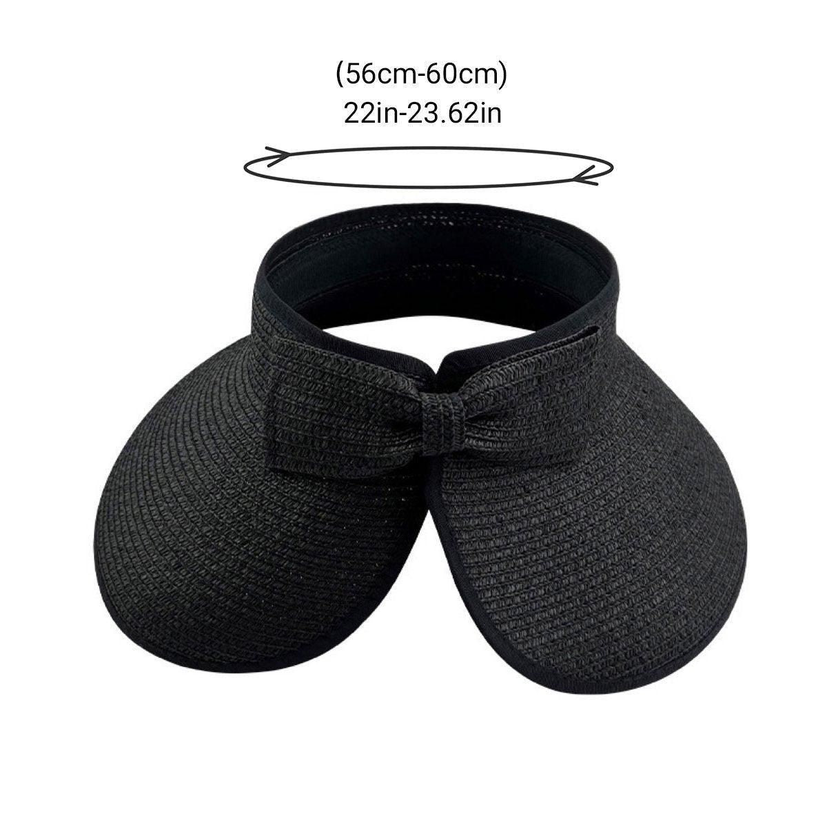 Women Roll Up Sun Visor Wide Brim Straw Hat Summer Foldable UV Protection Cap - Navy Blue