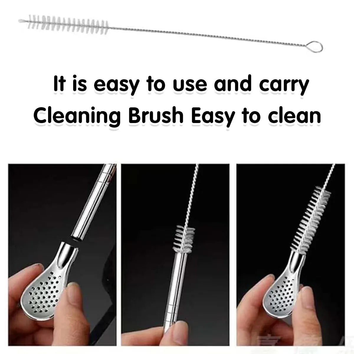 5pcs Stainless Steel Straw Spoon Removable Filter Reusable Tea Juice Stirrer - Silver