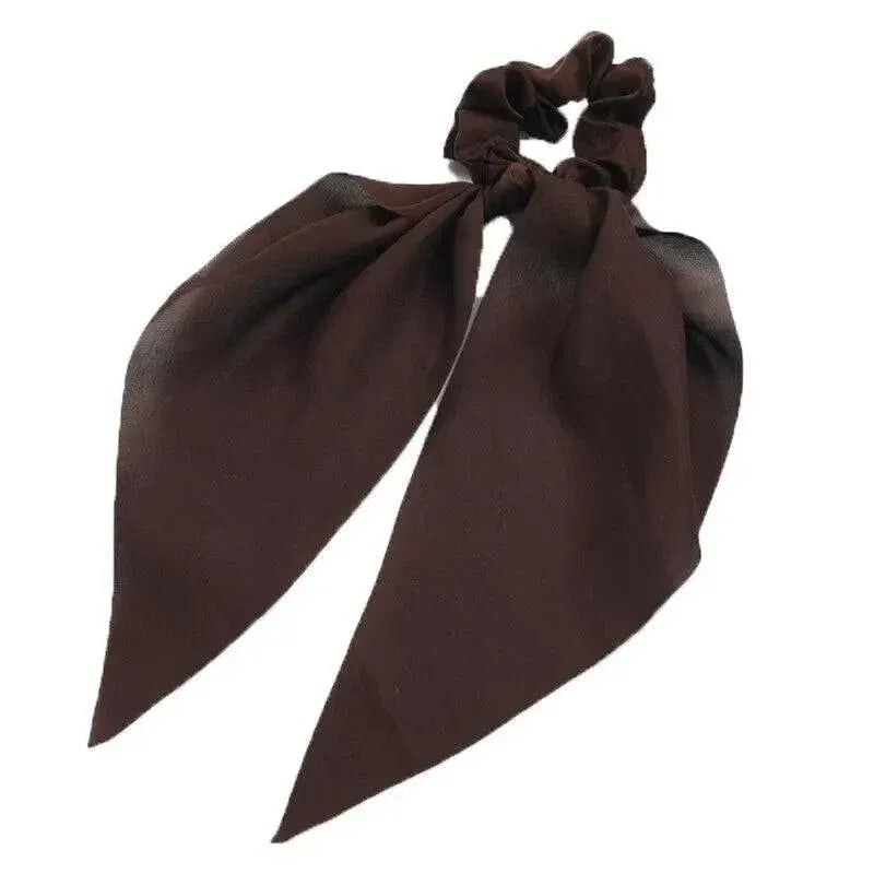 Chiffon Ponytail Scarf Bow Elastic Hair Rope Tie Scrunchies Ribbon Hair Bands - Coffee