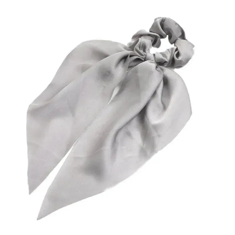 Chiffon Ponytail Scarf Bow Elastic Hair Rope Tie Scrunchies Ribbon Hair Bands - Grey