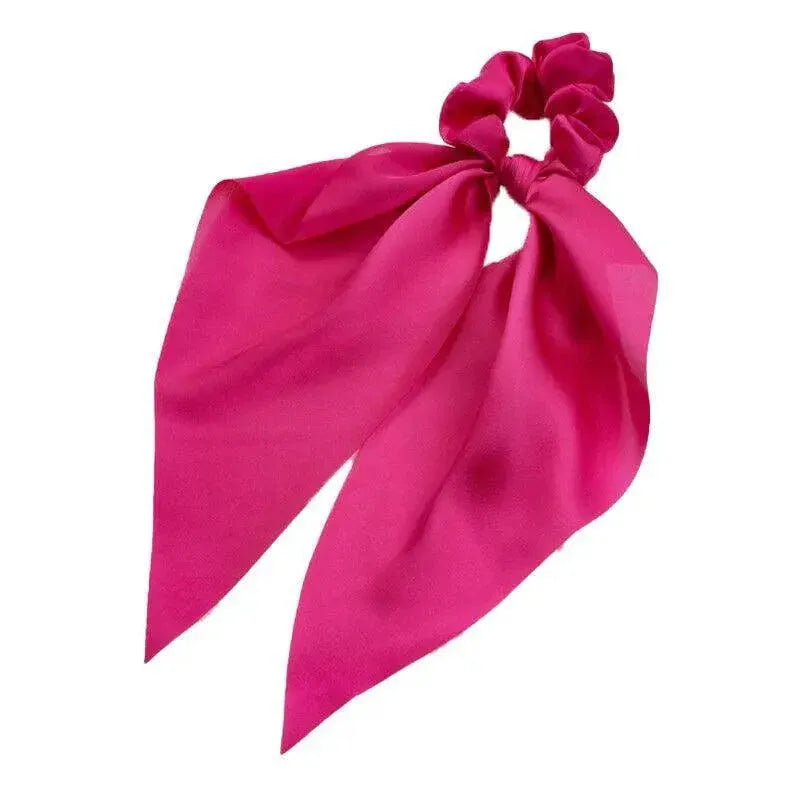 Chiffon Ponytail Scarf Bow Elastic Hair Rope Tie Scrunchies Ribbon Hair Bands - Rose Red