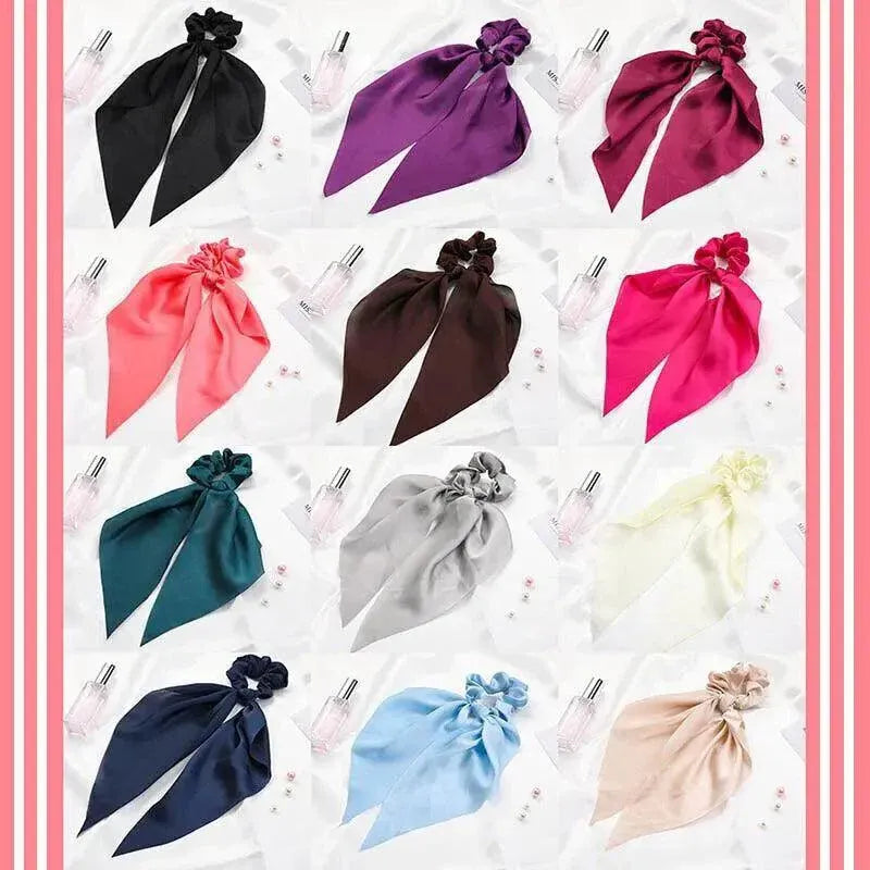 Chiffon Ponytail Scarf Bow Elastic Hair Rope Tie Scrunchies Ribbon Hair Bands - Green
