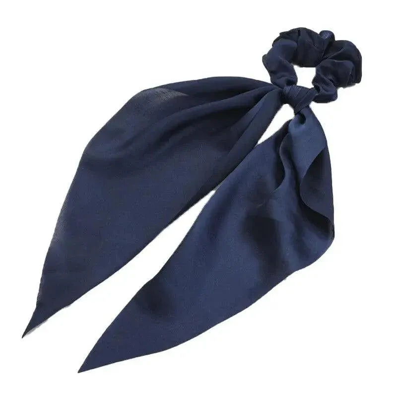 Chiffon Ponytail Scarf Bow Elastic Hair Rope Tie Scrunchies Ribbon Hair Bands - Navy
