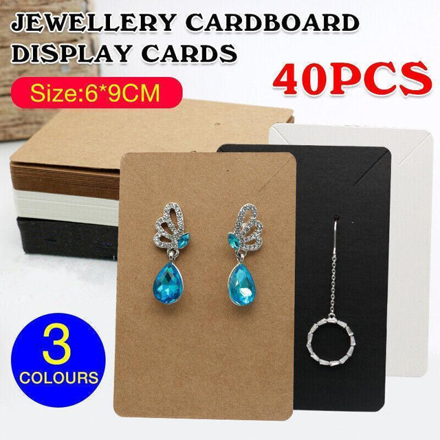 40pcs Jewellery Display Cards Necklace Earring Holder Kraft Paper 6x9cm - White