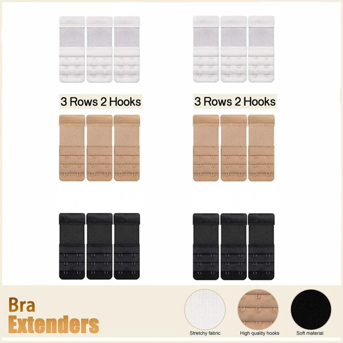 Maternity Strap Clip On Bra Extender Extension 2 Hooks Ladies Plus Size - Black