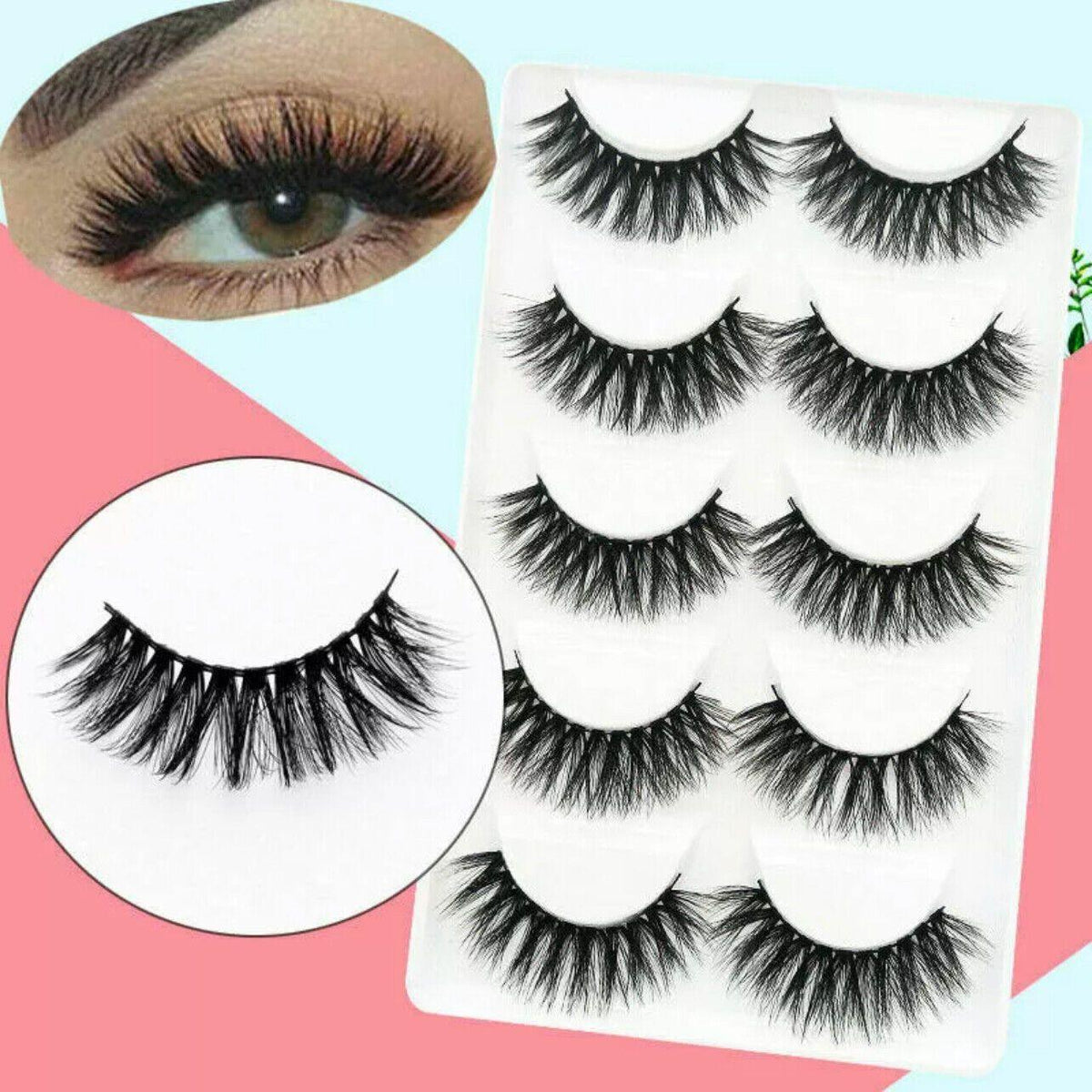 5 Pairs 3D Thick Mink Fake False Eyelashes Natural Long Wispy Makeup Lashes Au - 3D-46