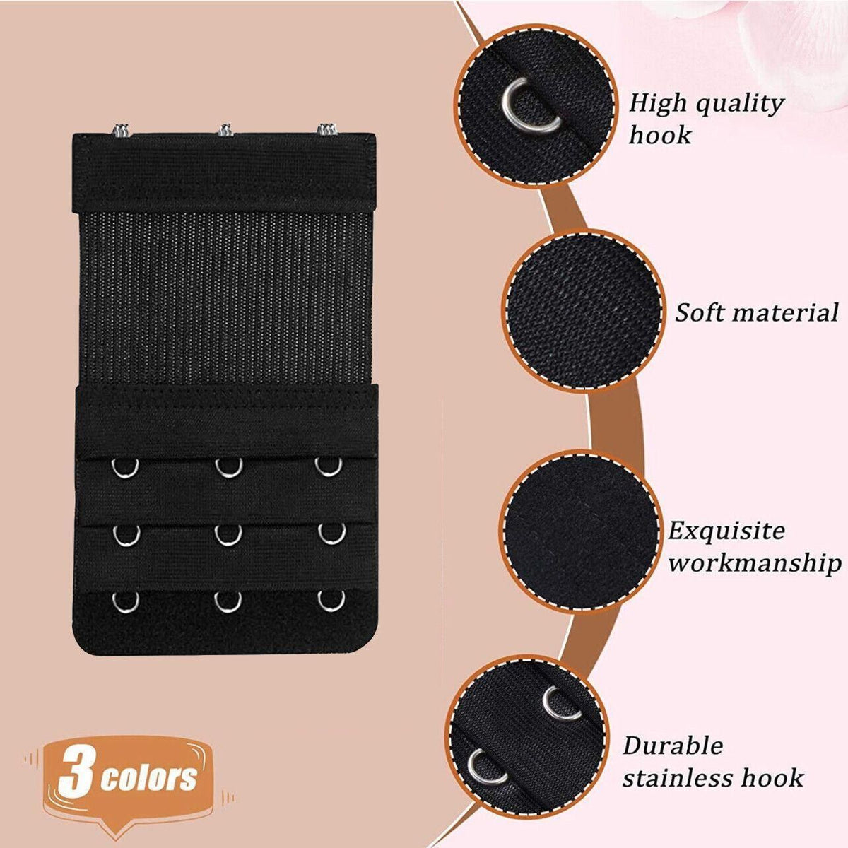 Maternity Strap Clip On Bra Extender Extension 3 Hooks Ladies Plus Size - Black