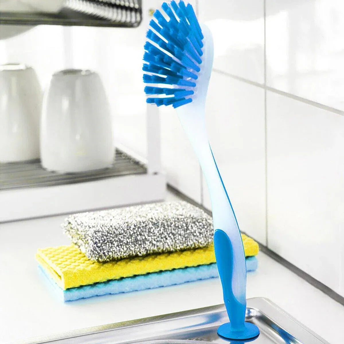Multi Functional Long Handle Cleaning Brush Vertical Suction Kitchen Brush - Red