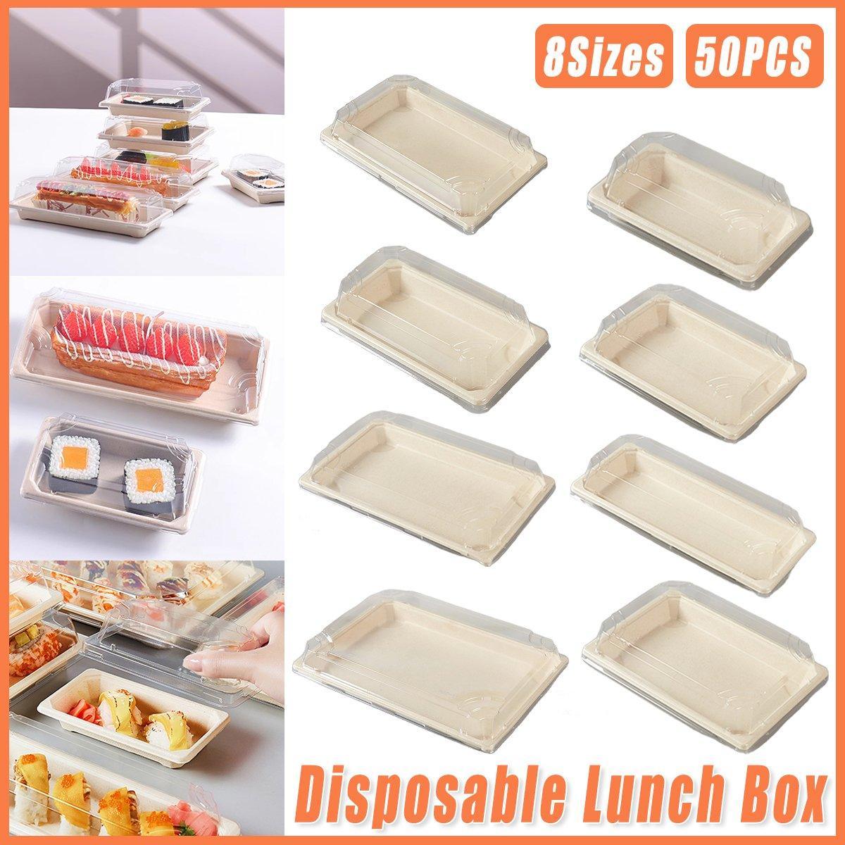 50pcs Eco-Friendly Sushi Box Rectangular Biodegradable Lunch Packaging Plate - 13.9 cm x 7.9 cm x 4.5 cm