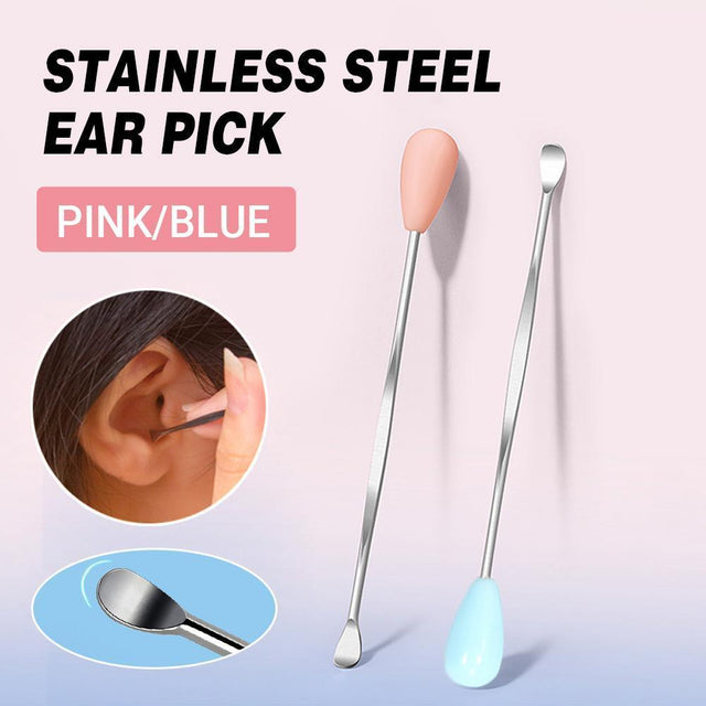 Stainless Steel Earpick Scoop Reusable Earwax Removal Tool Cleaner Kit - Pink