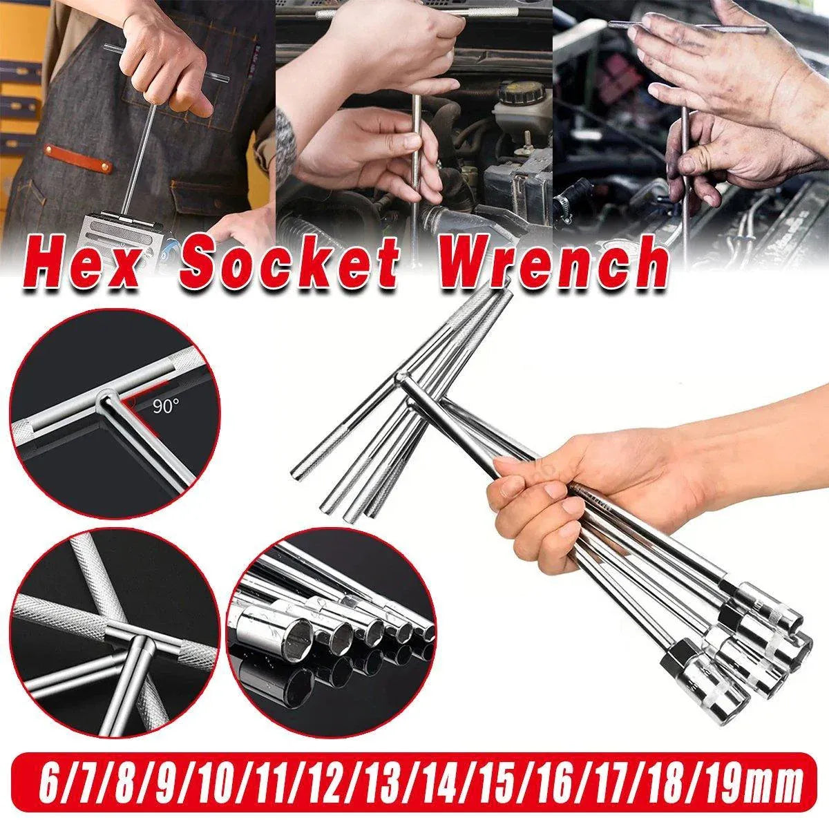 6-19mm Steel T Shaped Hex Wrench Hand Tool Spanner Socket Adapter Repair - 7mm