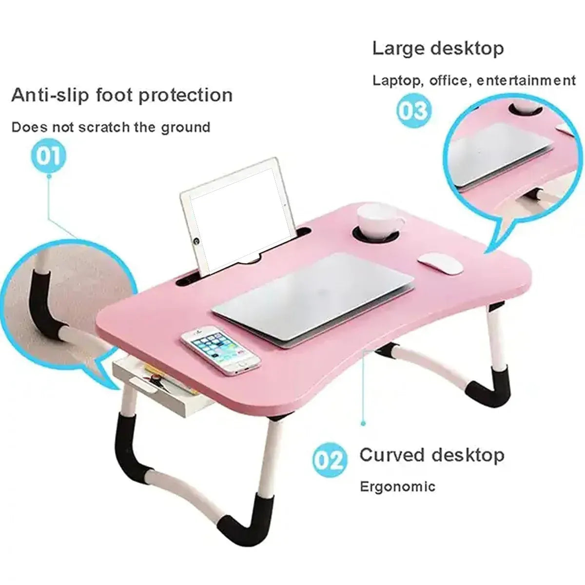 Folding Bed Desk Floor Computer Small Table Portable Adjustable Sturdy Durable