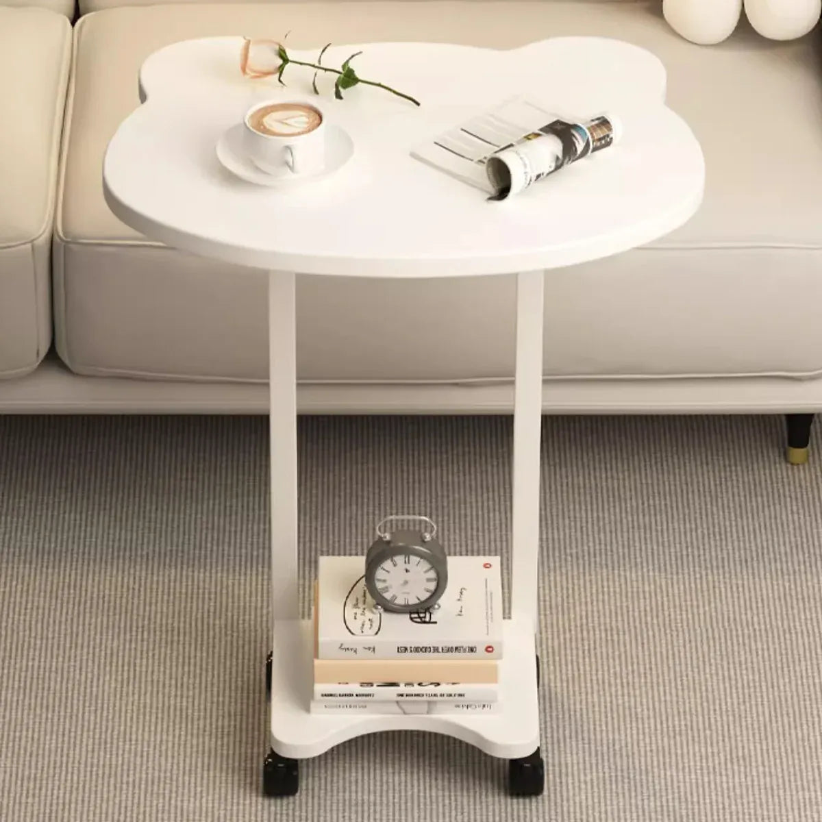 Moveable Side Table Rolling Wheels Sturdy For Sofa Bedside Living Room Use