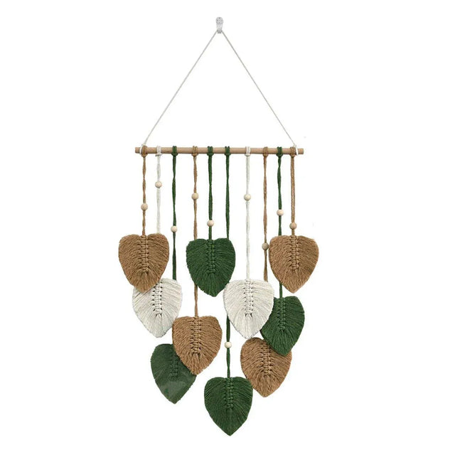 Handmade Braided Cotton Rope Leaves Wall Hanging Ornament Brown