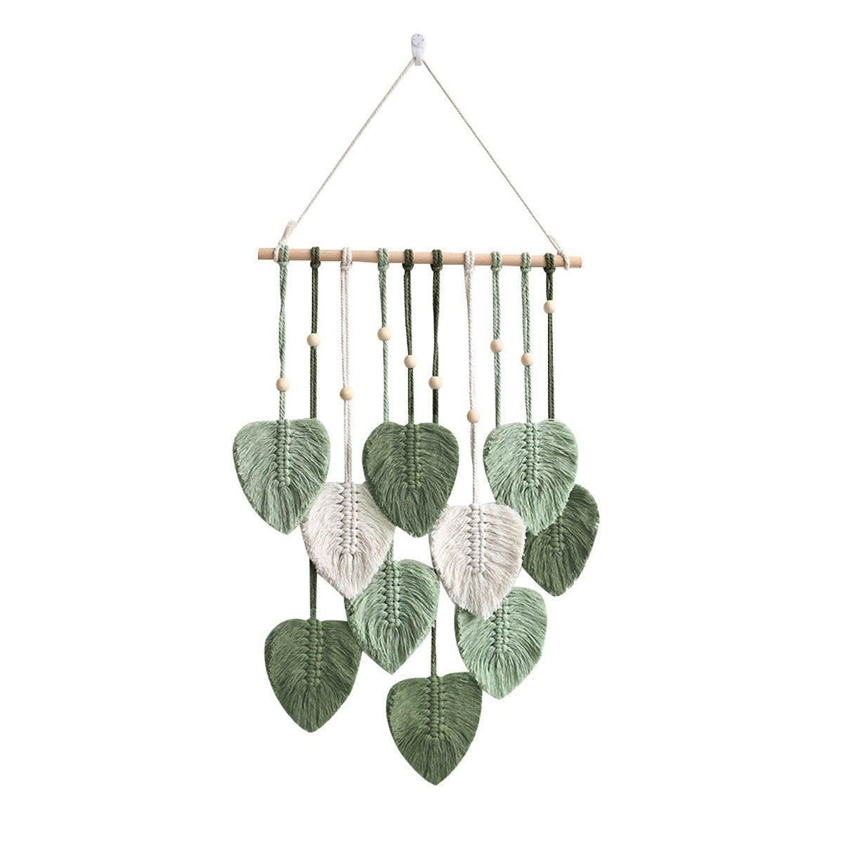 Handmade Braided Cotton Rope Leaves Wall Hanging Home Decoration Ornament - Green