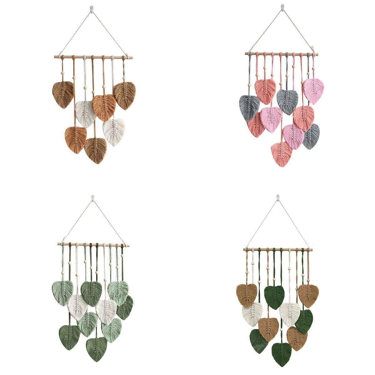 Handmade Braided Cotton Rope Leaves Wall Hanging Home Decoration Ornament - Green
