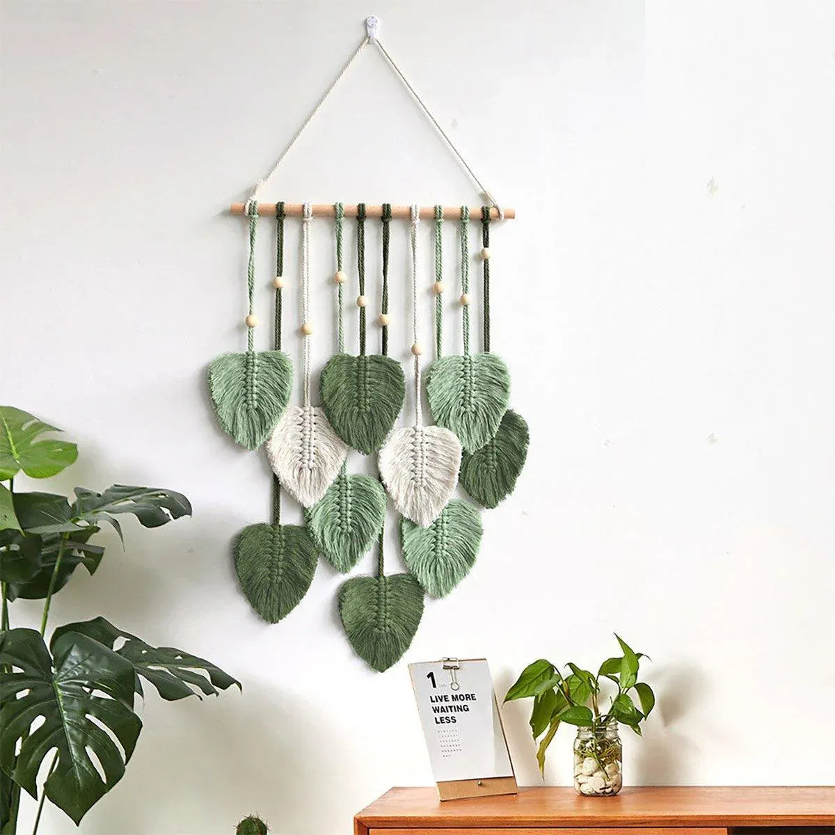 Handmade Braided Cotton Rope Leaves Wall Hanging Home Decoration Ornament - Green