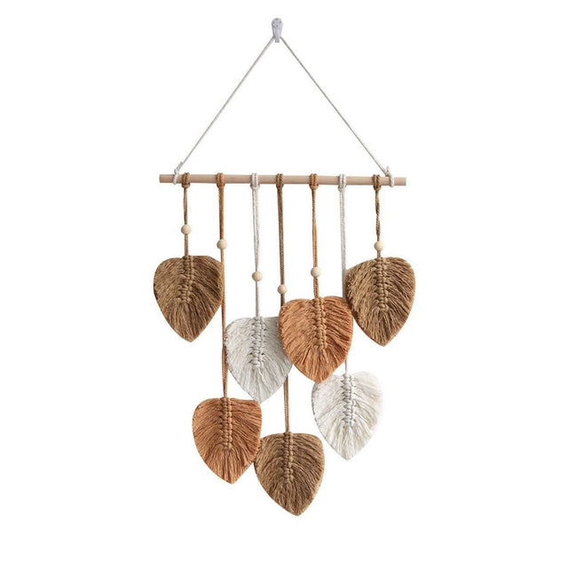 Handmade Braided Cotton Rope Leaves Wall Hanging Ornament Khaki