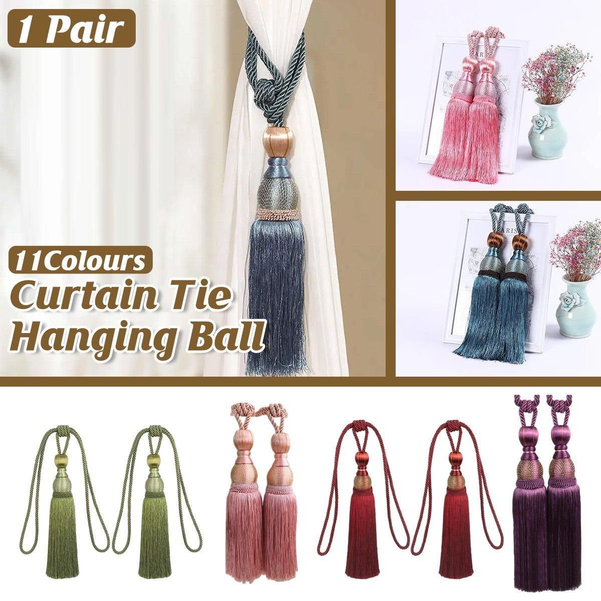 1pair Curtain Tiebacks Hanging Balls Tassel Rope Decorative Curtain Holders - Mauve Pink