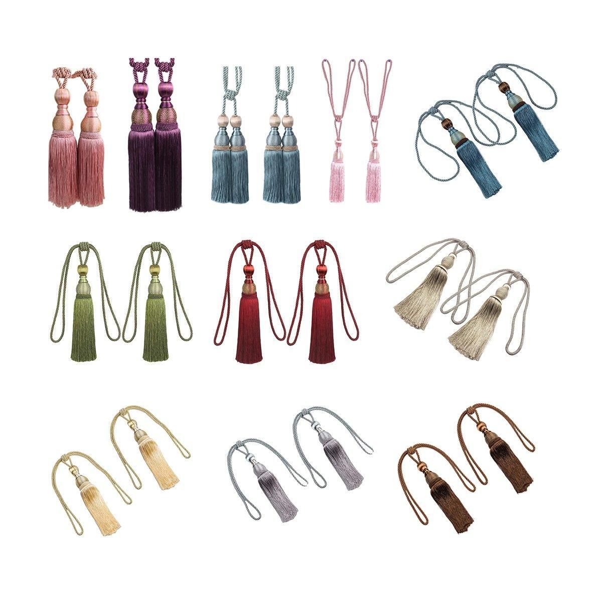 1pair Curtain Tiebacks Hanging Balls Tassel Rope Decorative Curtain Holders - Mauve Pink