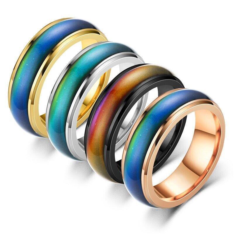 Mood Colour Changing Ring Temperature Sensitive Stainless Steel US Size 8 - Black