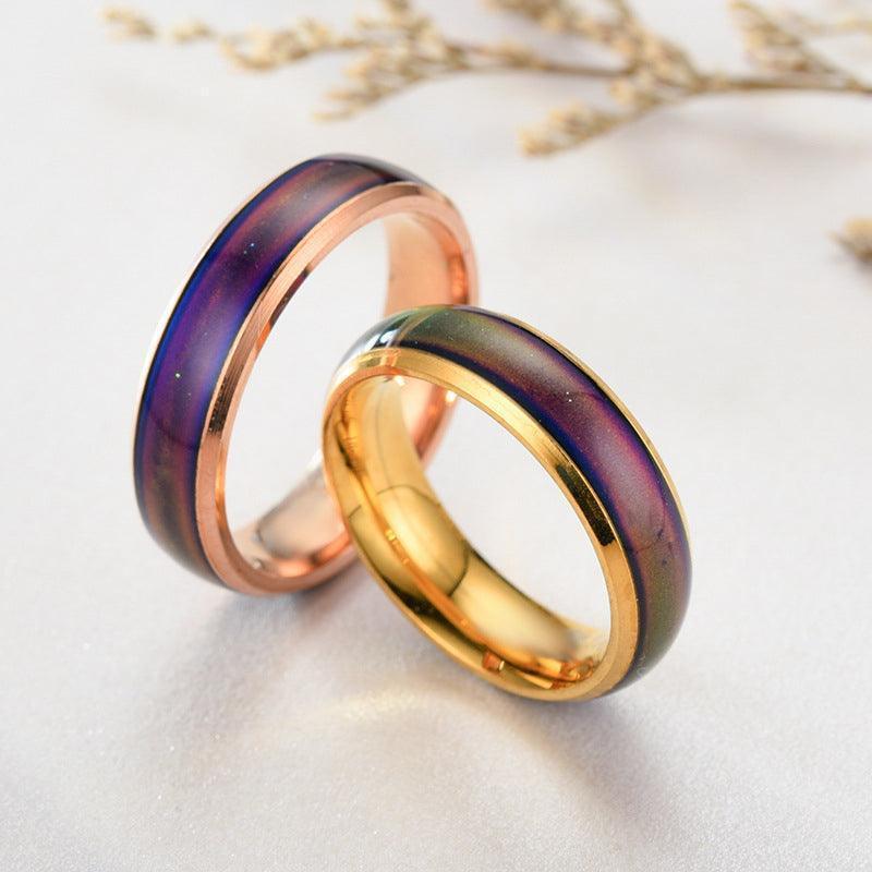 Mood Colour Changing Ring Temperature Sensitive Stainless Steel US Size 8 - Black