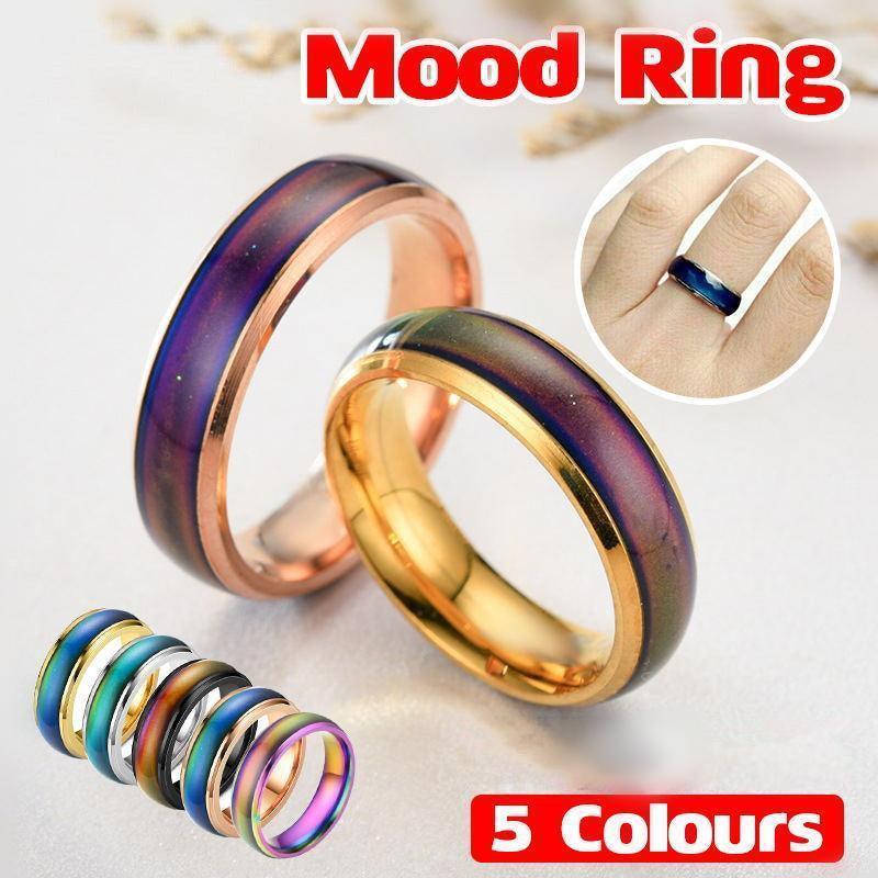 Mood Colour Changing Ring Temperature Sensitive Stainless Steel US Size 8 - Gold