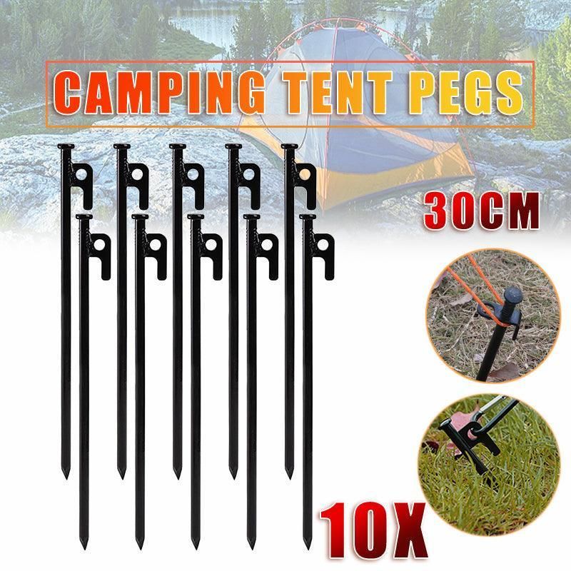 Heavy Duty Camping Tent Pegs 30cm Steel Ground Stakes Set of 10 for Outdoor Use