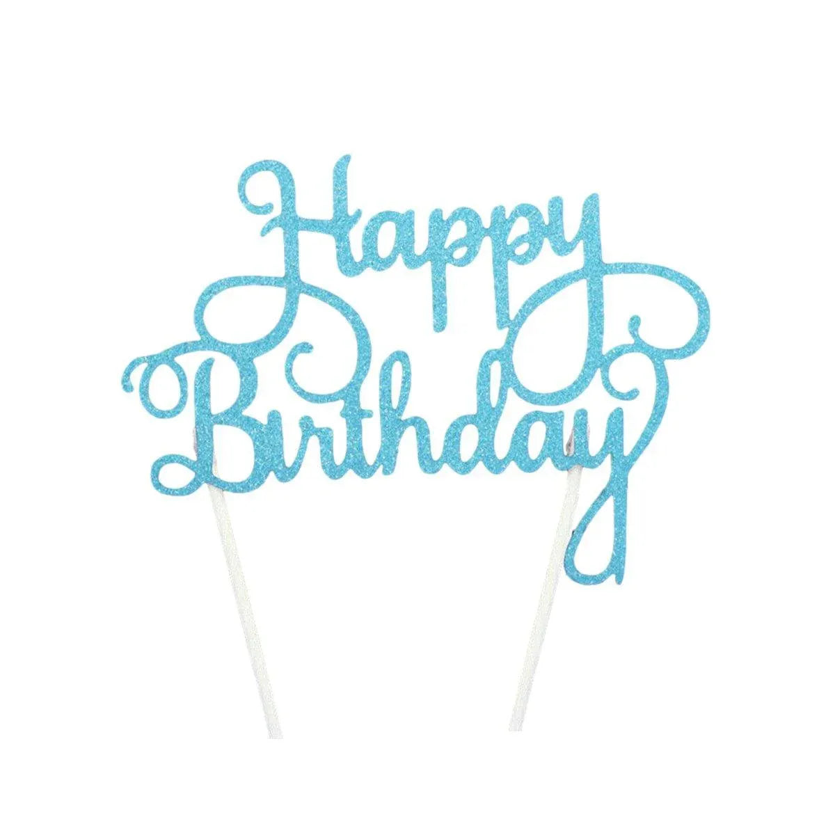 Happy Birthday Cake Topper Colour Printed Acrylic Party Decorations - Blue-Thin Line