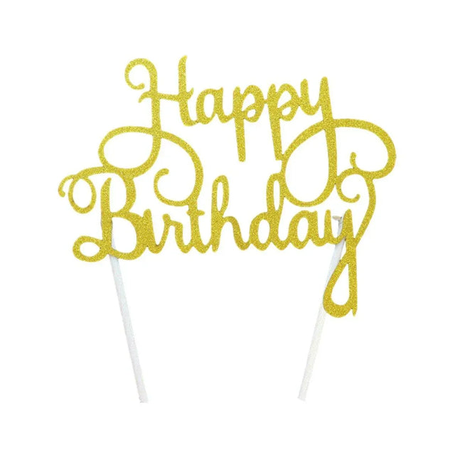Happy Birthday Cake Topper Colour Printed Acrylic Gold Thin Line
