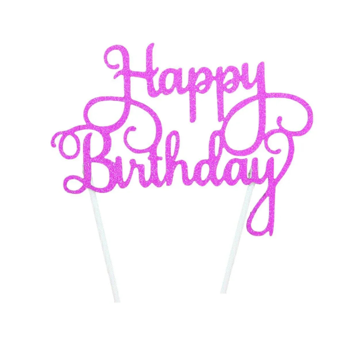 Happy Birthday Cake Topper Colour Printed Acrylic Party Decorations - Rose Red-Thin Line