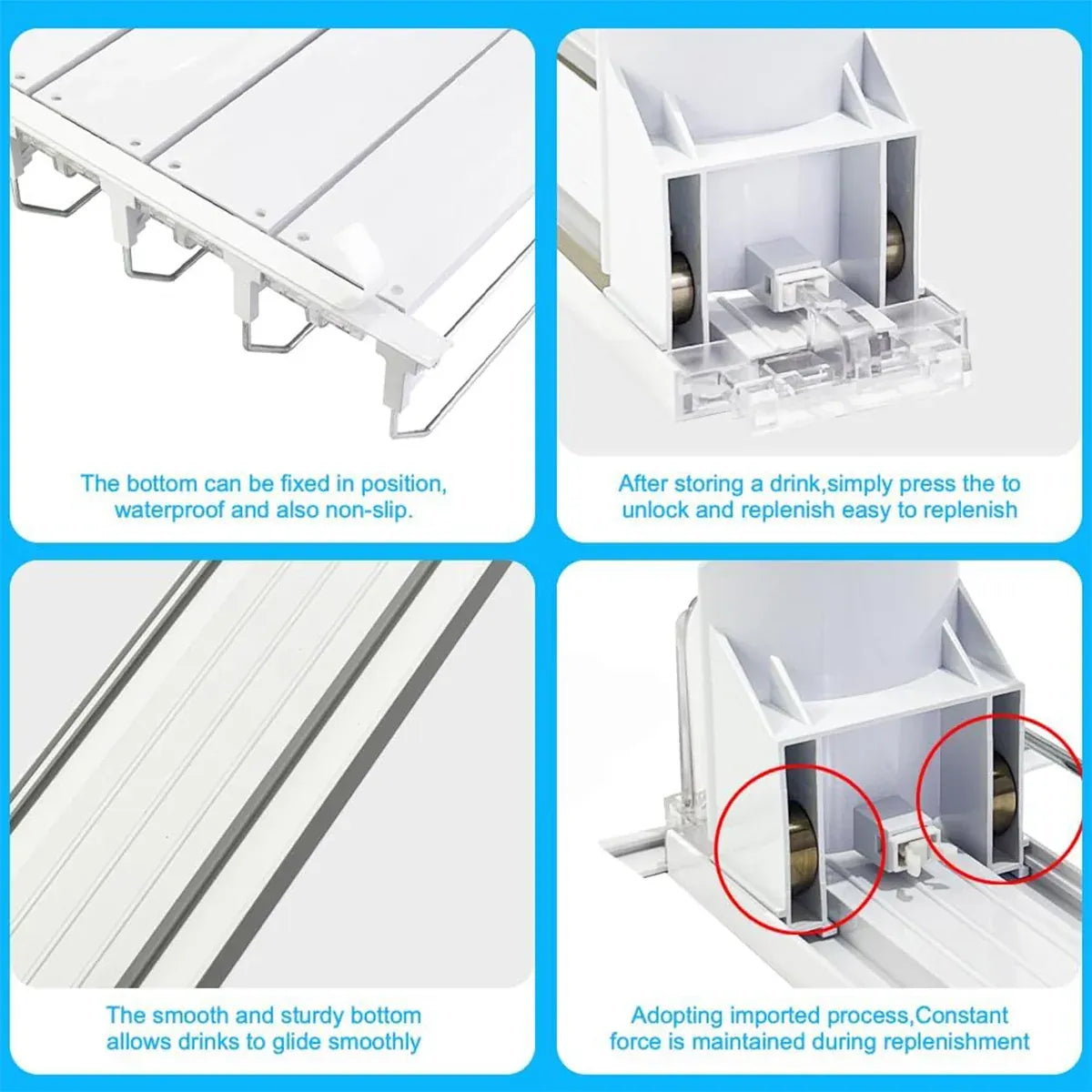 4pcs Automatic Beverage Pusher E Shape Shelf Organizer Supermarket Bottle Rack