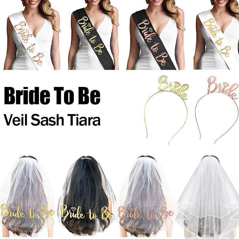 Bride To Be Hen Veil Sash Tiara Hens Night Bridal Shower Kitchen Tea Accessories - Rose Gold Tiara