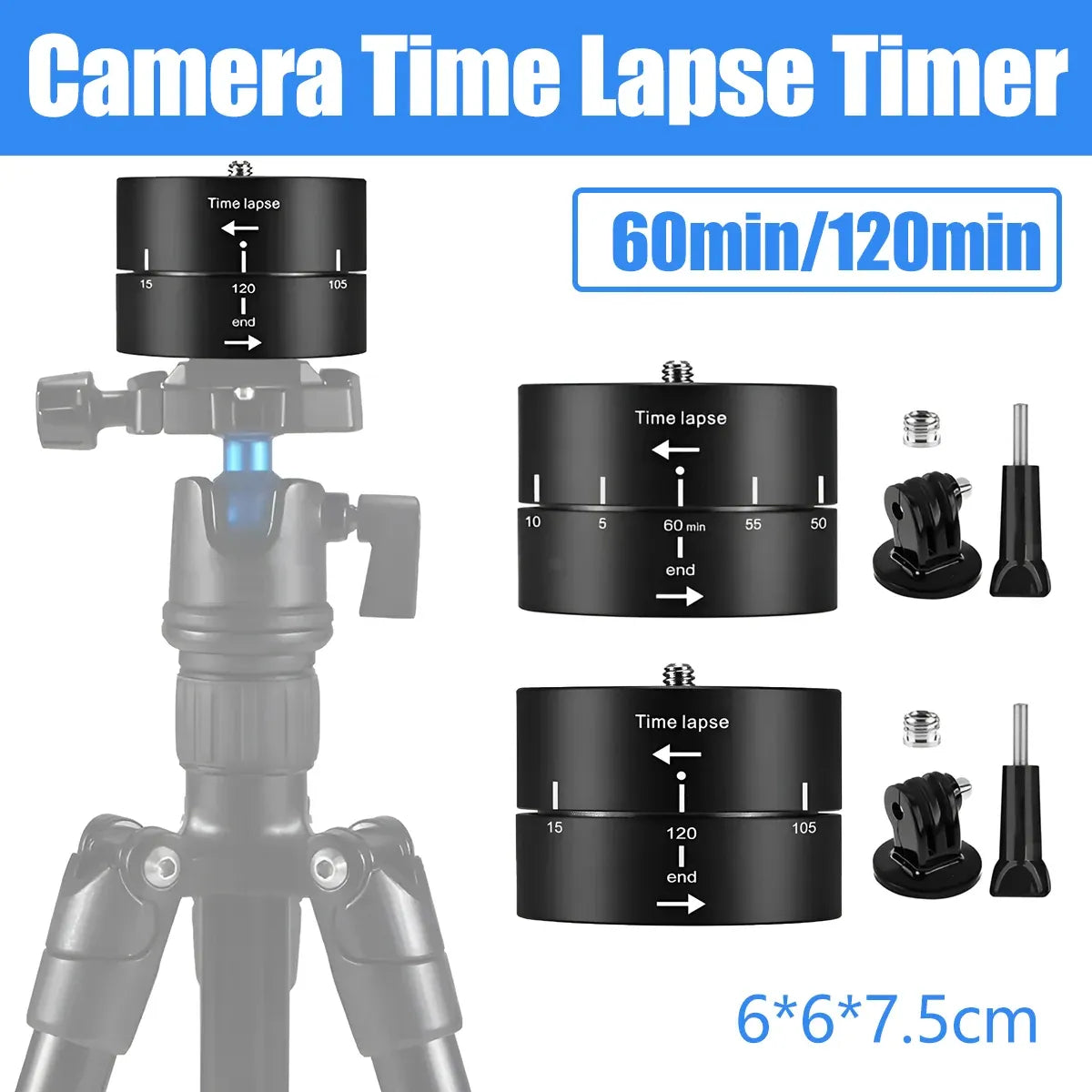Action Camera 360° Rotating 60/120min Time Lapse Timer Tripod Head Adapter Gopro - 120min