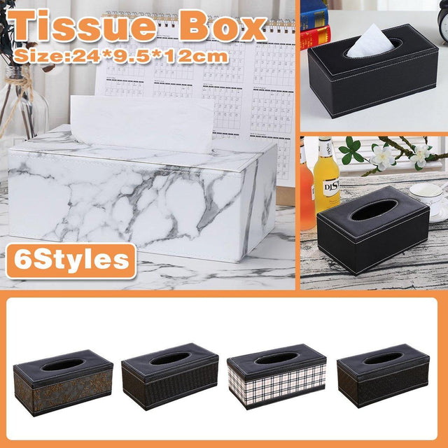 High End PU Leather Tissue Box Holder Hotel Office Elegant Black Woven Pattern