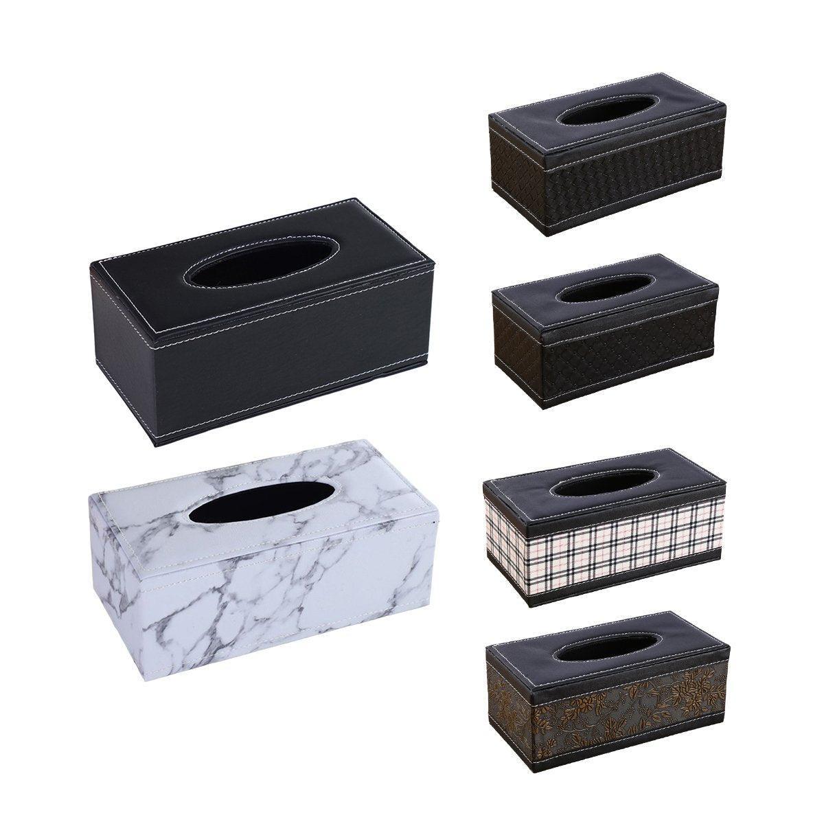 High-End PU Leather Tissue Box Holder for Hotel Home Office Decor Elegant Design - Black Woven Pattern