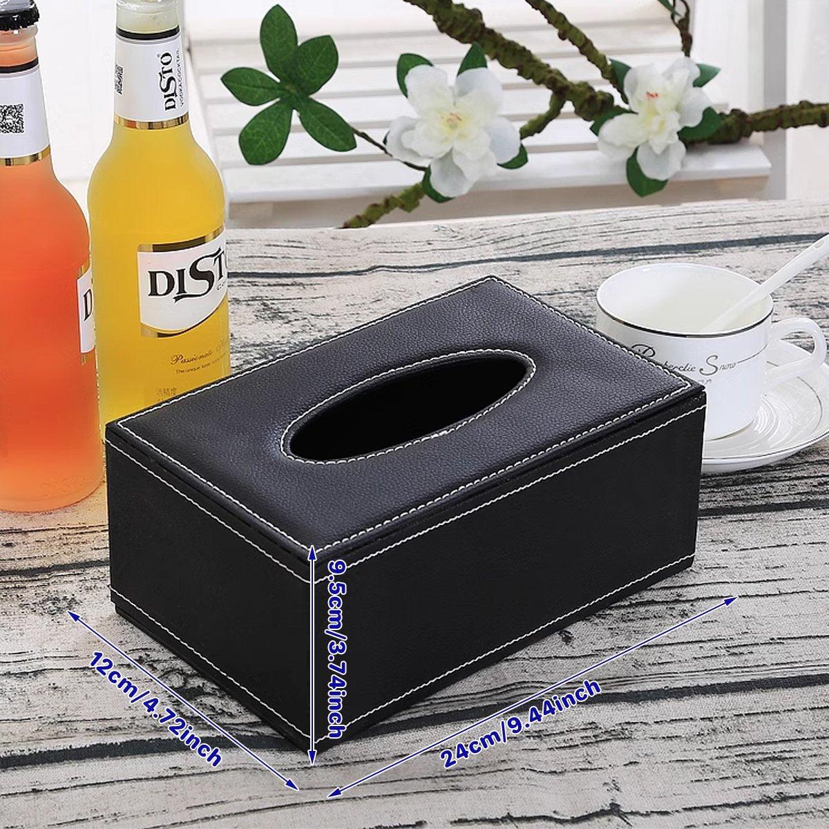 High-End PU Leather Tissue Box Holder for Hotel Home Office Decor Elegant Design - Black Woven Pattern