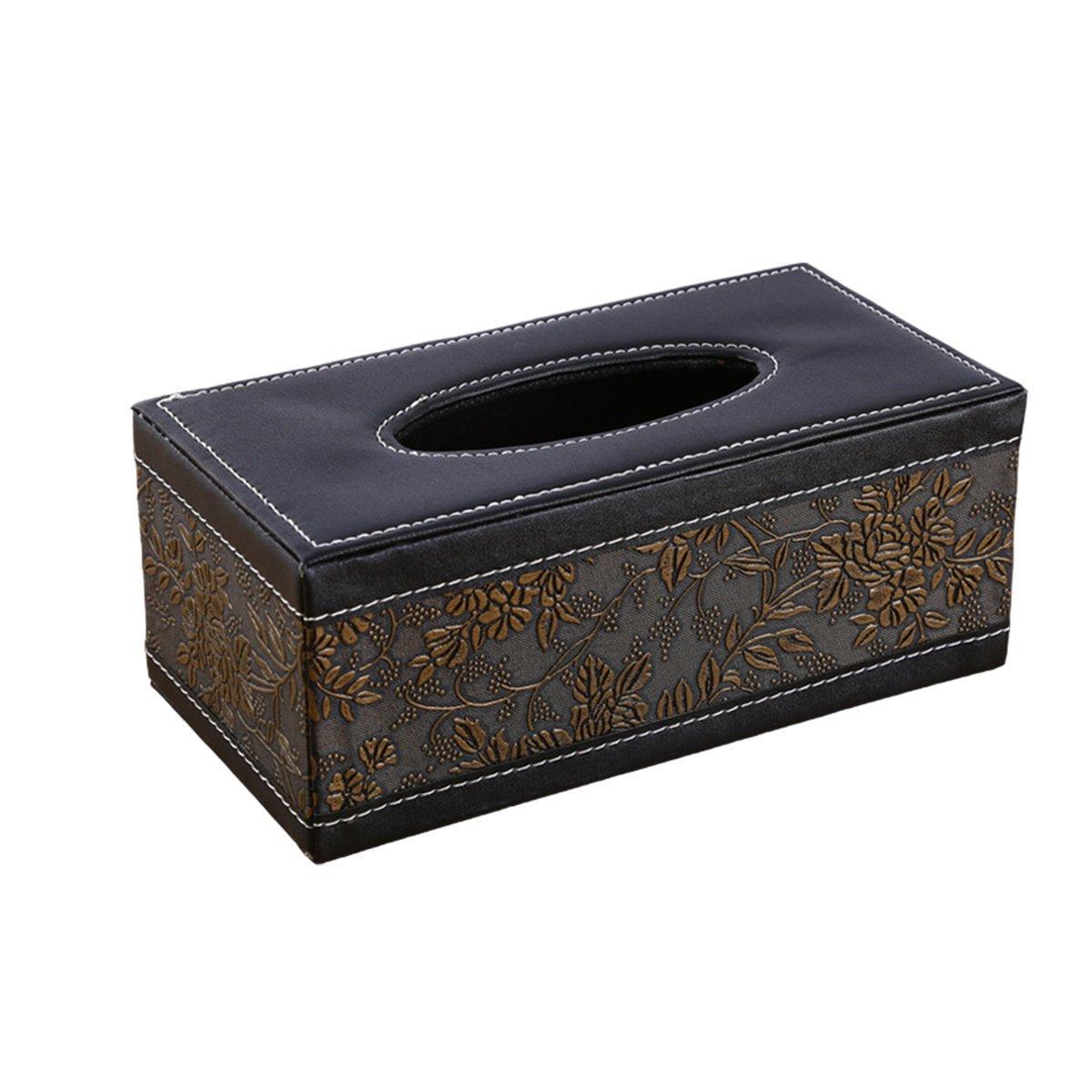 High-End PU Leather Tissue Box Holder for Hotel Home Office Decor Elegant Design - Black Woven Pattern