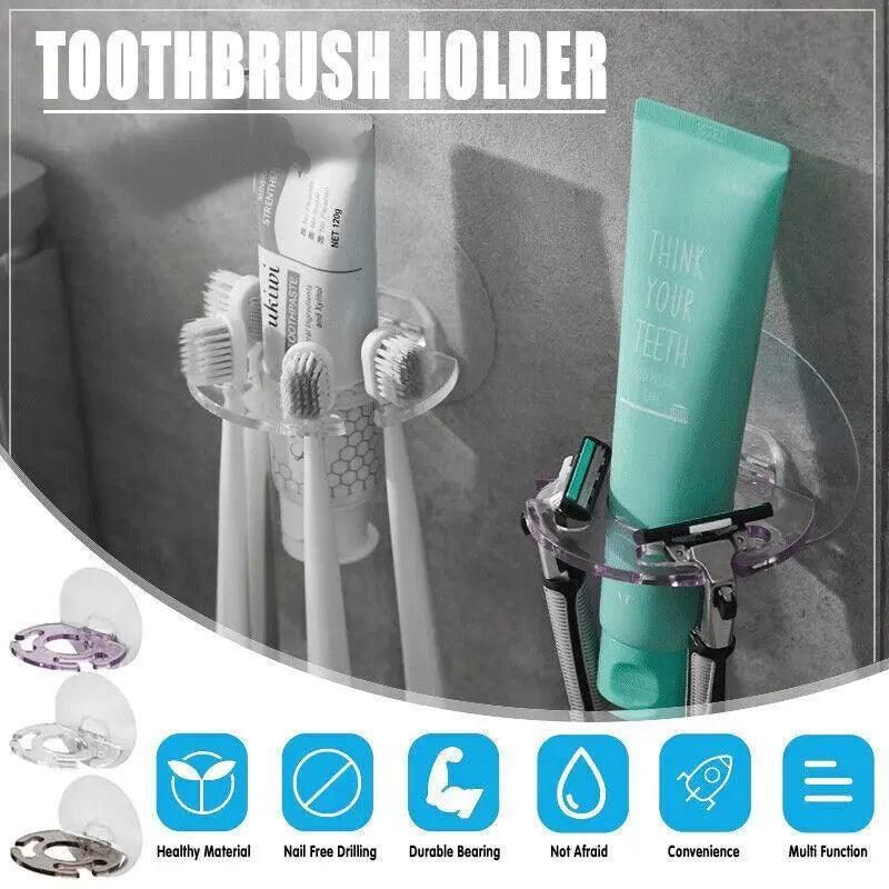 Toothbrush Holder Wall Mount Sucker Bathroom Suction Cup Toothpaste Storage Rack - Grey